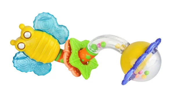 玩具五颜六色的婴儿拨浪鼓在白色背景下隔离 — 图库照片