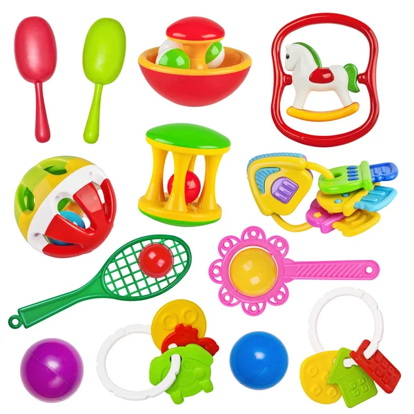 Set of toys colorful baby rattle isolated — Stock Photo, Image