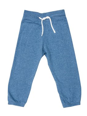 Blue children's sports trousers with ties isolated on the white clipart
