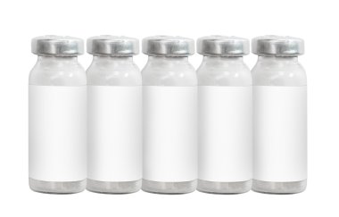 Makro beş tıp enjeksiyon izole üzerinde beyaz şişe