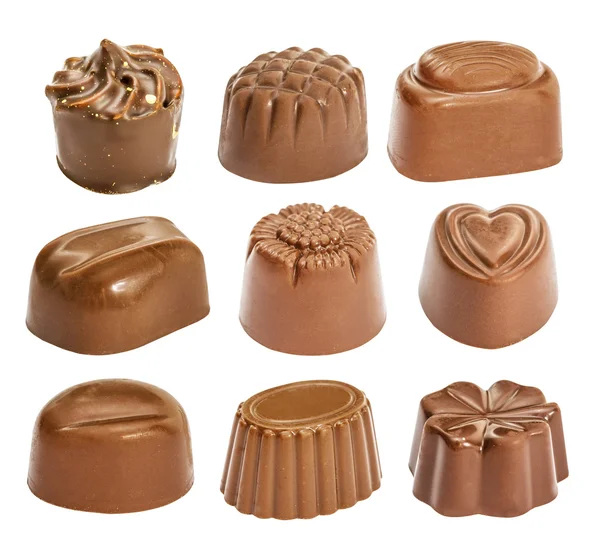 Set of chocolate candie, chocolate collection isolated on white — Stock Photo, Image