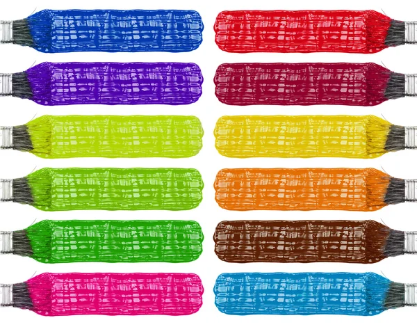 Colored paint  brush strokes set, rainbow isolated on white — Stock Photo, Image