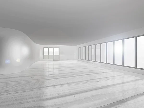 3D-rendering. tomma rum med stora fönster — Stockfoto