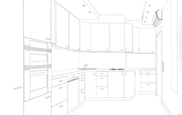 Sketch, el proyecto de diseño moderno de la cocina —  Fotos de Stock