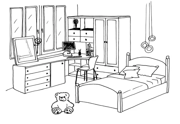 Детская, детская комната графический эскиз интерьера, лайнер — стоковое фото