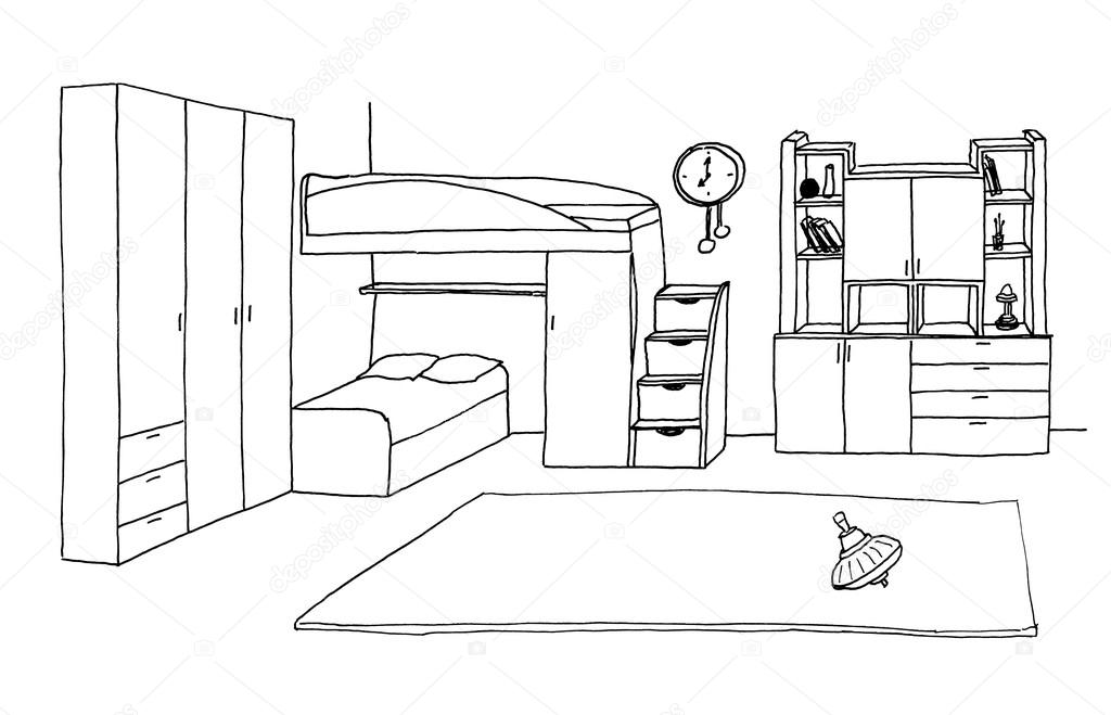 Рисунок комнаты 2 класс. Детская комната раскраска. Рисование комнаты с мебелью. Эскиз детской комнаты карандашом. Раскраска детской комнаты