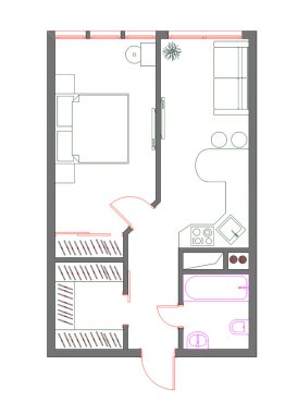 taslak plan Tek Odalı Daire