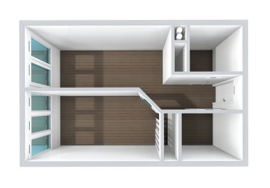 3D rendering. Model of the one-room apartment clipart