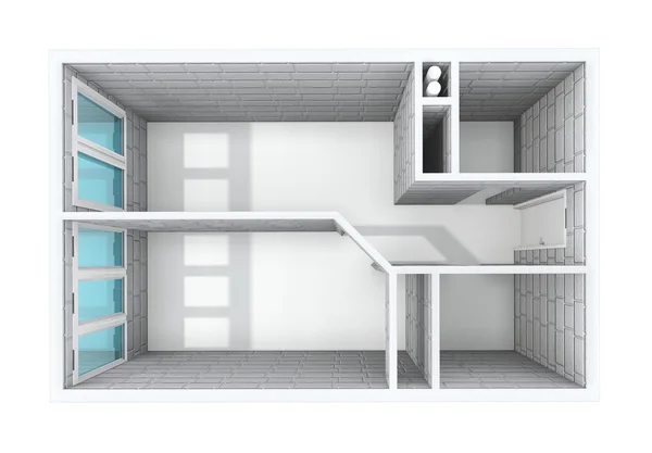 3D-rendering. Modell av en-rums lägenhet. — Stockfoto