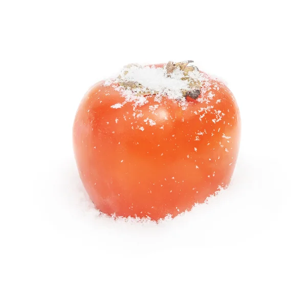 Die Persimmon liegt auf Schnee — Stockfoto