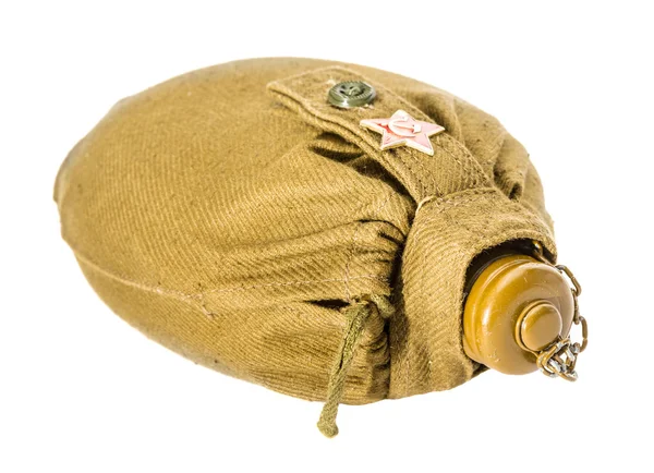 Army flask with a badge — Stock Photo, Image