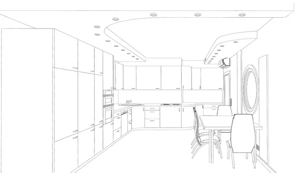 Sketch, кухня современный дизайн — стоковое фото