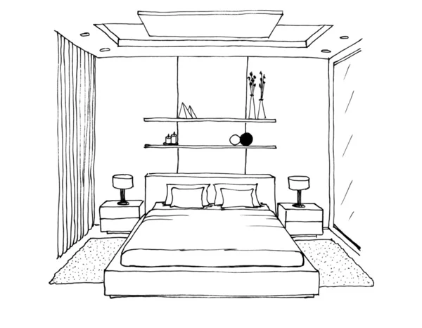 Grafisk skiss av ett inre sovrum — Stockfoto