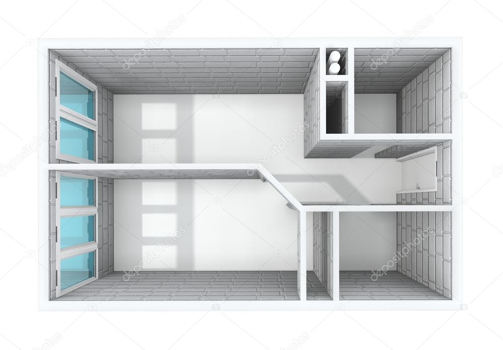 3D rendering. Model of the one-room apartment.