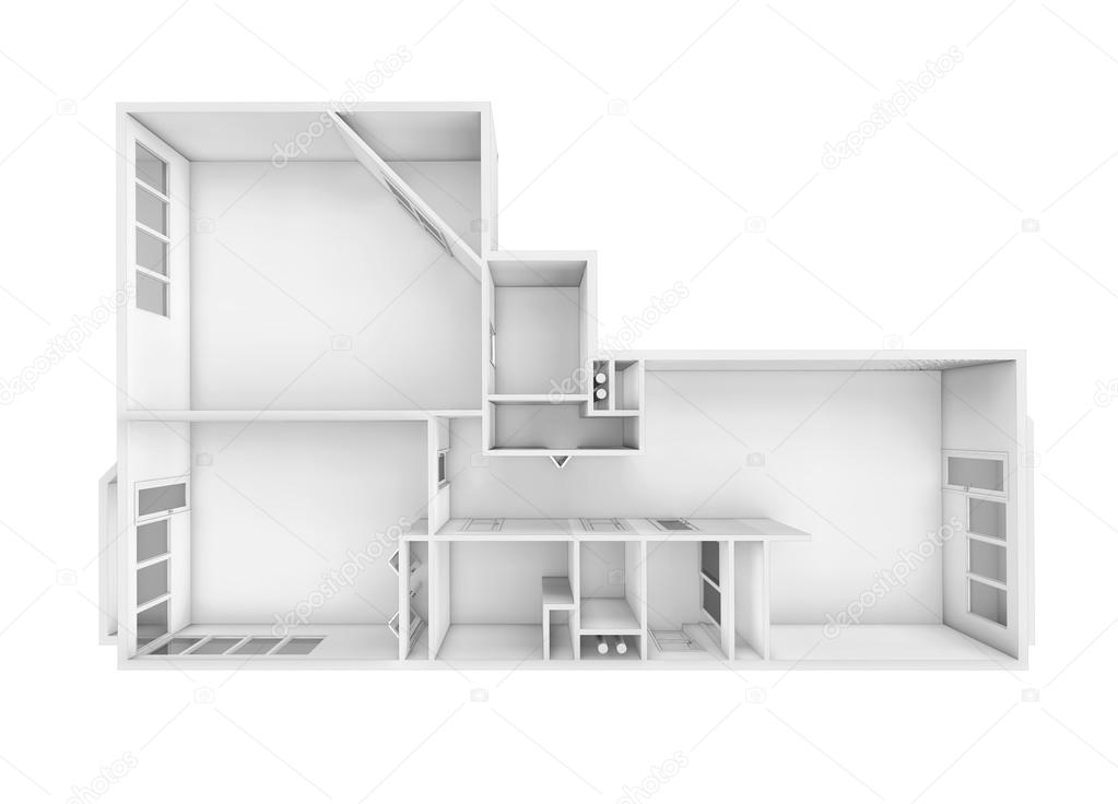 3D rendering. Model of the three-room apartment
