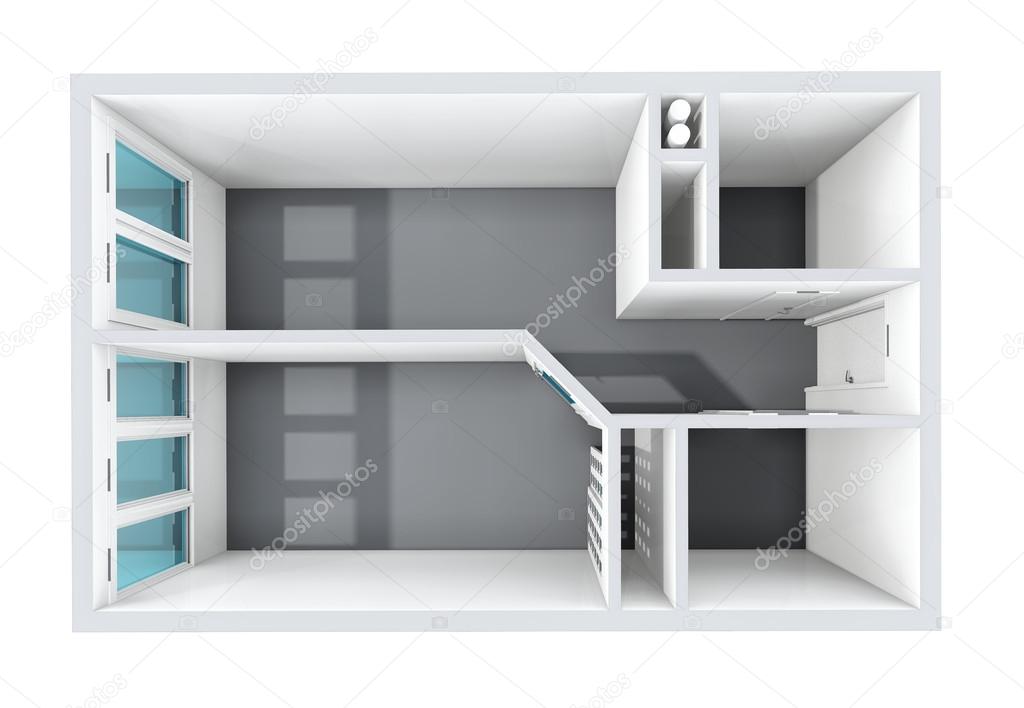 3D rendering. Model of the one-room apartment