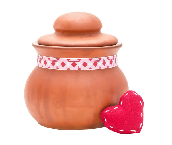 Clay pot and red heart — Stock Photo, Image