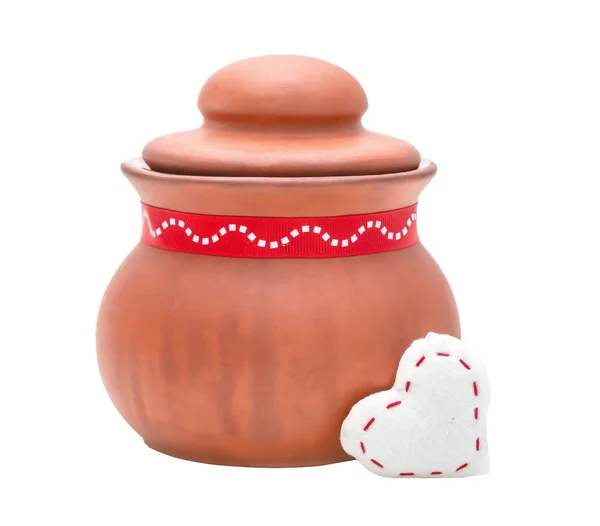 Clay pot and red heart — Stock Photo, Image