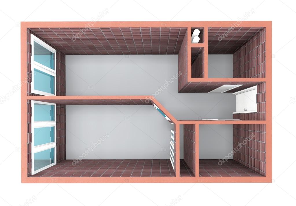 3D rendering. Model of the one-room apartment.