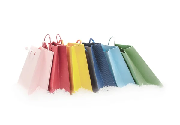 De rode, roze, gele, groene en blauwe geschenkverpakkingen — Stockfoto