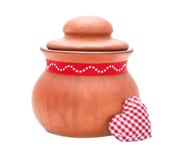 Clay pot and red heart — Stock Photo, Image