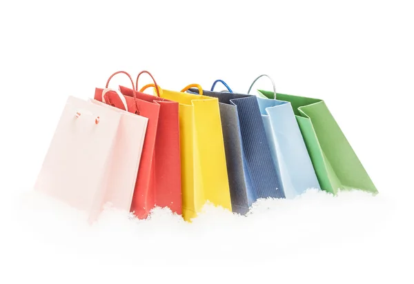 De rode, roze, gele, groene en blauwe geschenkverpakkingen — Stockfoto