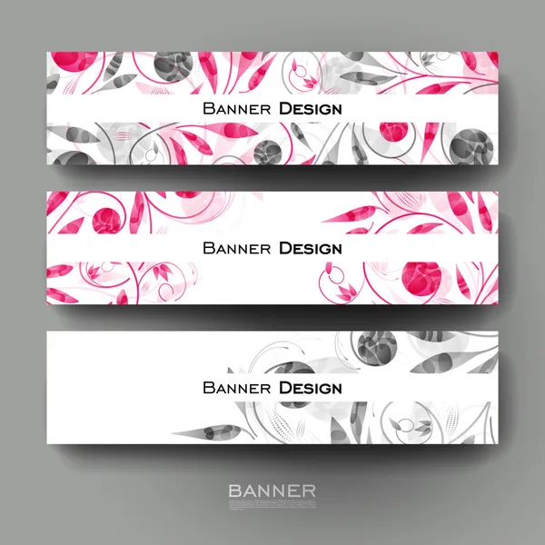 Hermosa plantilla de vector de banner con fondo de ornamento floral — Vector de stock