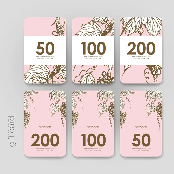 ギフト クーポン、ブドウの飾り背景と割引カード テンプレート — ストックベクタ