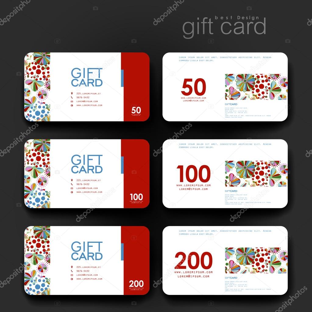 Gift coupon, discount card template with  floral ornament background