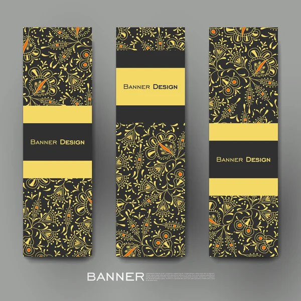 Hermosa plantilla de vector de banner con fondo de ornamento floral — Archivo Imágenes Vectoriales