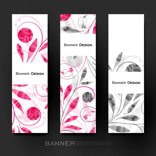 Hermosa plantilla de vector de banner con fondo de ornamento floral — Vector de stock