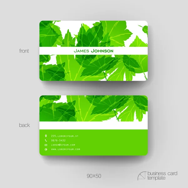 Tarjeta de visita plantilla vectorial con fondo de adorno de hoja de otoño — Vector de stock