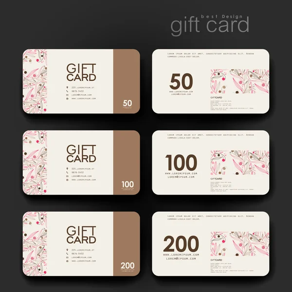 Κουπόνι δώρου, έκπτωση πρότυπο κάρτας με floral αφηρημένα φόντο — Διανυσματικό Αρχείο