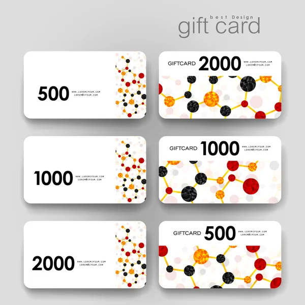 Cupón de regalo, plantilla de tarjeta de descuento con fondo de molécula de ADN — Vector de stock