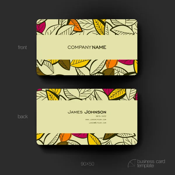 Visitenkarte Vektor-Vorlage mit Herbst Blatt Ornament Hintergrund — Stockvektor