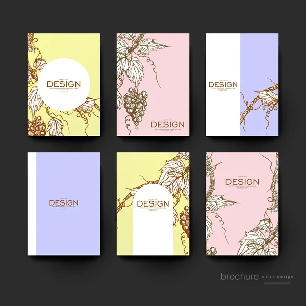 Druiven ornament vector brochure sjabloon. Flyer lay-out — Stockvector