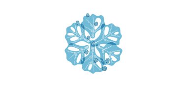 Beyaz zemin üzerinde şeffaf elementler bulunan mavi gölgeli kar taneleri. Tatil ve kış sembolü. Güzel dekoratif bir element. Mutlu Noeller ve yeni yıl tasarımı.