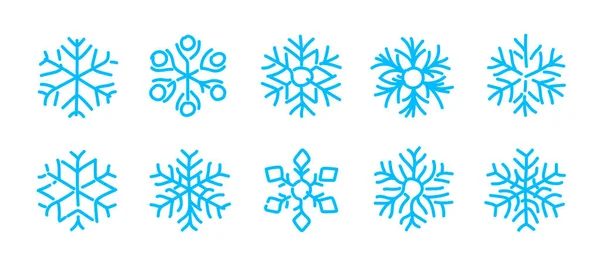 Een Set Schattige Vector Sneeuwvlokken Ontwerpelementen Voor Nieuwjaarsprojecten Luiken Lijnkunst — Stockvector