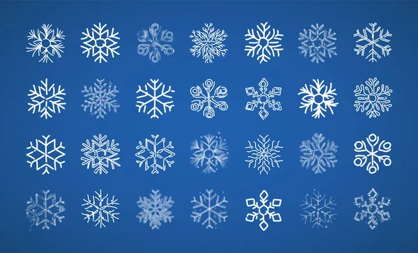 Set Cute Vector Snowflakes Design Elements New Year Projects Hatch — Stock Vector