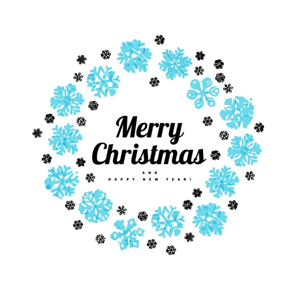 La corona navideña de los elementos de los copos de nieve invernales El diseño de fiesta para las tarjetas de felicitación para un nuevo año — Archivo Imágenes Vectoriales