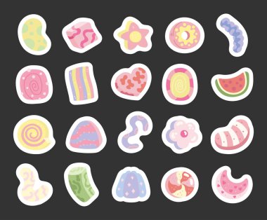 İskandinav usulü şekerleme seti çeşitli çerez tatlılar ve şekerleme şekilli jöleli şekerlemeler resimleriniz ve tasarım projeleriniz için mükemmel.