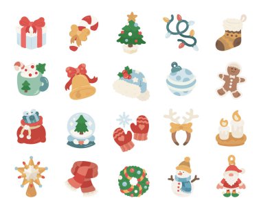 İskandinav tarzında hazırlanmış Noel seti büyüleyici mevsimlik dekorasyonlar ve neşeli proje ihtiyaçları için hazırlanan sıcak kış kutlamalarından esinlenilmiş geleneksel şenlik öğeleri