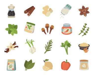 Mutfak baharatı, İskandinav tarzında hazırlandı. İçinde otlar, baharatlar soslar ve yemek pişirme projeleri için aromatik elementler var. Çizimleriniz için mükemmel.