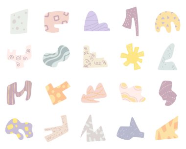 İskandinav tarzında, resim projeleri için uygun çeşitli el çizimi formları ve yaratıcı el yapımı dekoratif öğeler için el yapımı desen tasarımları olan soyut bir figür.