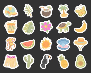 İskandinav tarzında hazırlanmış yaz tropikleri doğa objeleri hayvanlar meyve bitkileri ada yaşamından esinlenilmiş okyanus plajları projeleriniz için mükemmel.