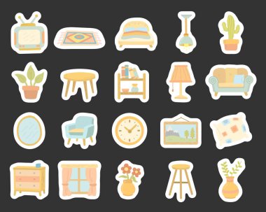 İskandinav tarzı ev eşyaları televizyon, kanepe, yatak odası, lamba, halı, bitki gibi oturma odası malzemelerini gösteriyor.