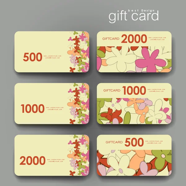 Κουπόνι δώρου, έκπτωση πρότυπο κάρτας με floral αφηρημένα φόντο — Διανυσματικό Αρχείο