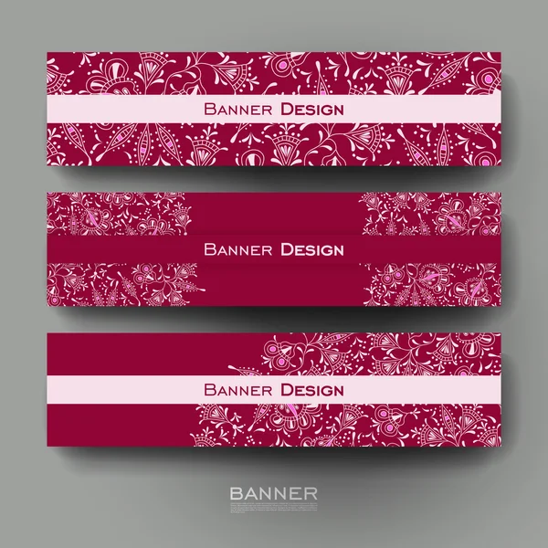 Hermosa plantilla de vector de banner con fondo de ornamento floral — Vector de stock