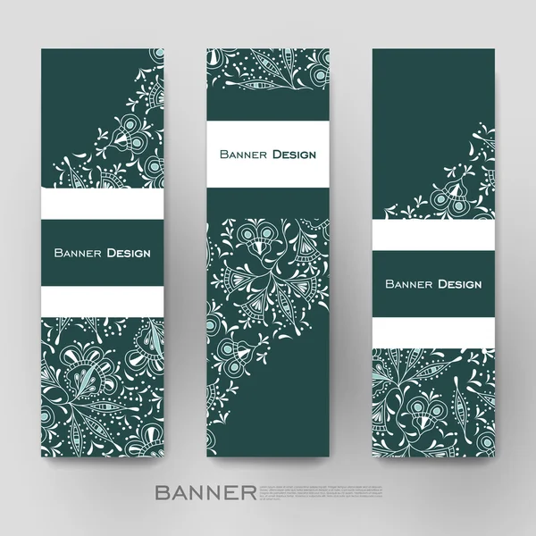 Hermosa plantilla de vector de banner con fondo de ornamento floral — Vector de stock