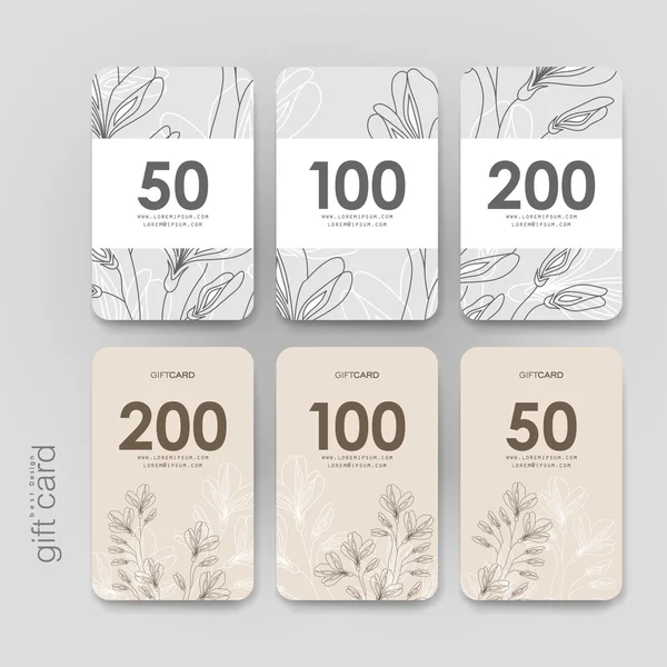 Coupon cadeau, modèle de carte de réduction avec fond d'ornement floral — Image vectorielle